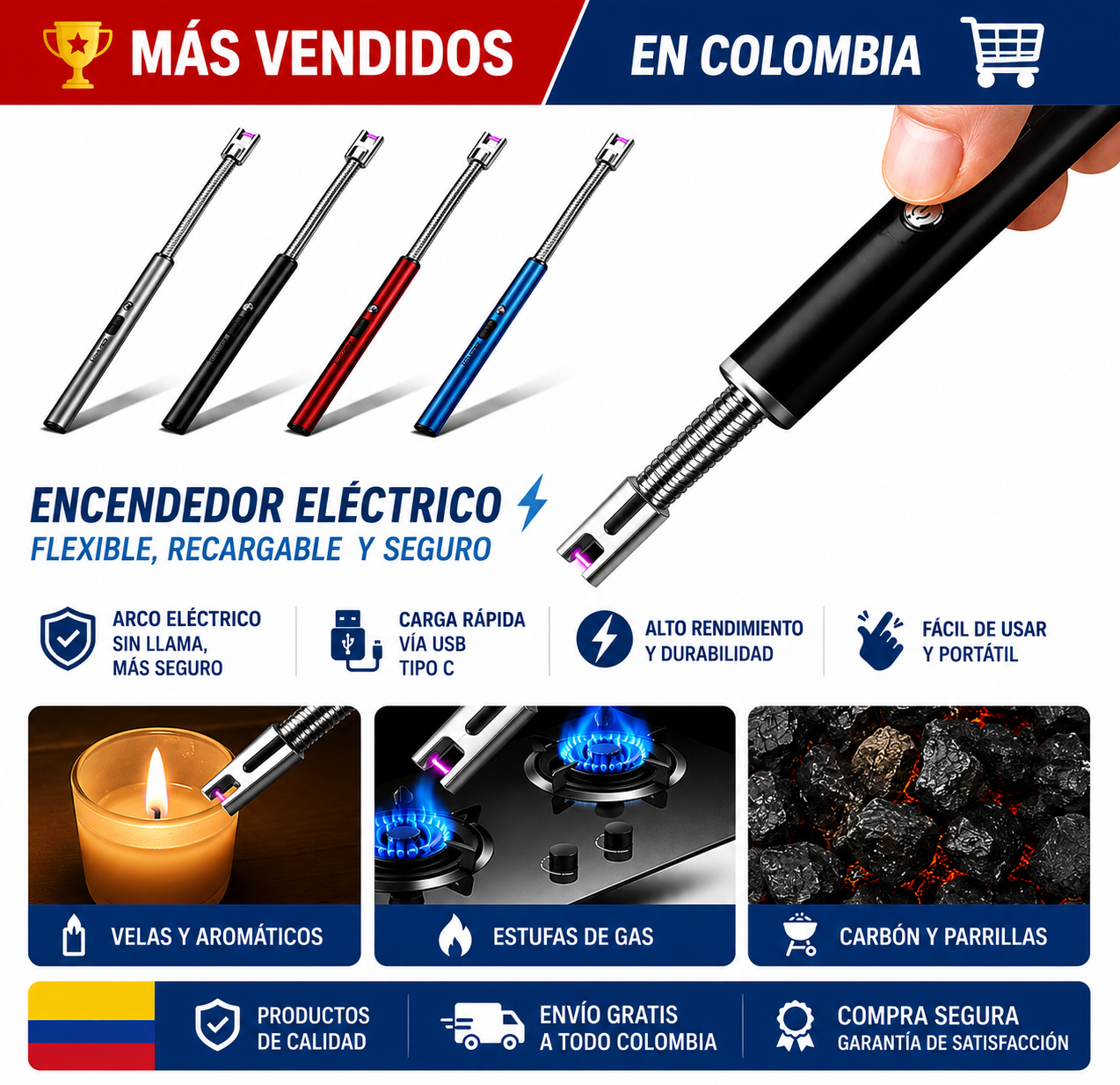 Encendedor eléctrico recargable de arco