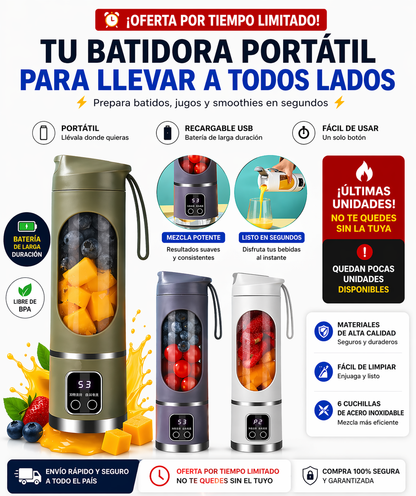 Licuadora Portátil Digital Inalámbrica - Haz jugos y batidos donde sea, sin esfuerzo