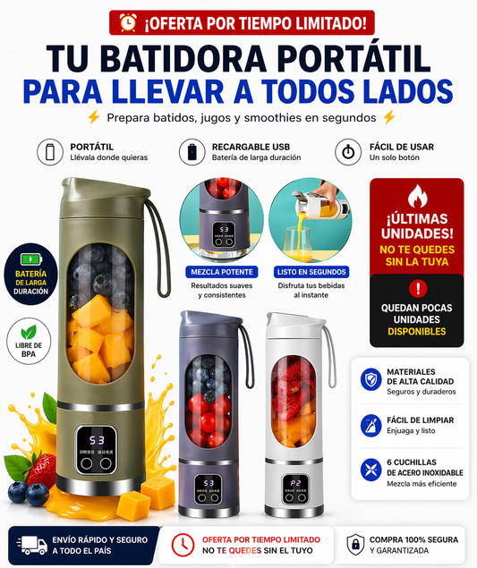 Licuadora Portátil Digital Inalámbrica - Haz jugos y batidos donde sea, sin esfuerzo